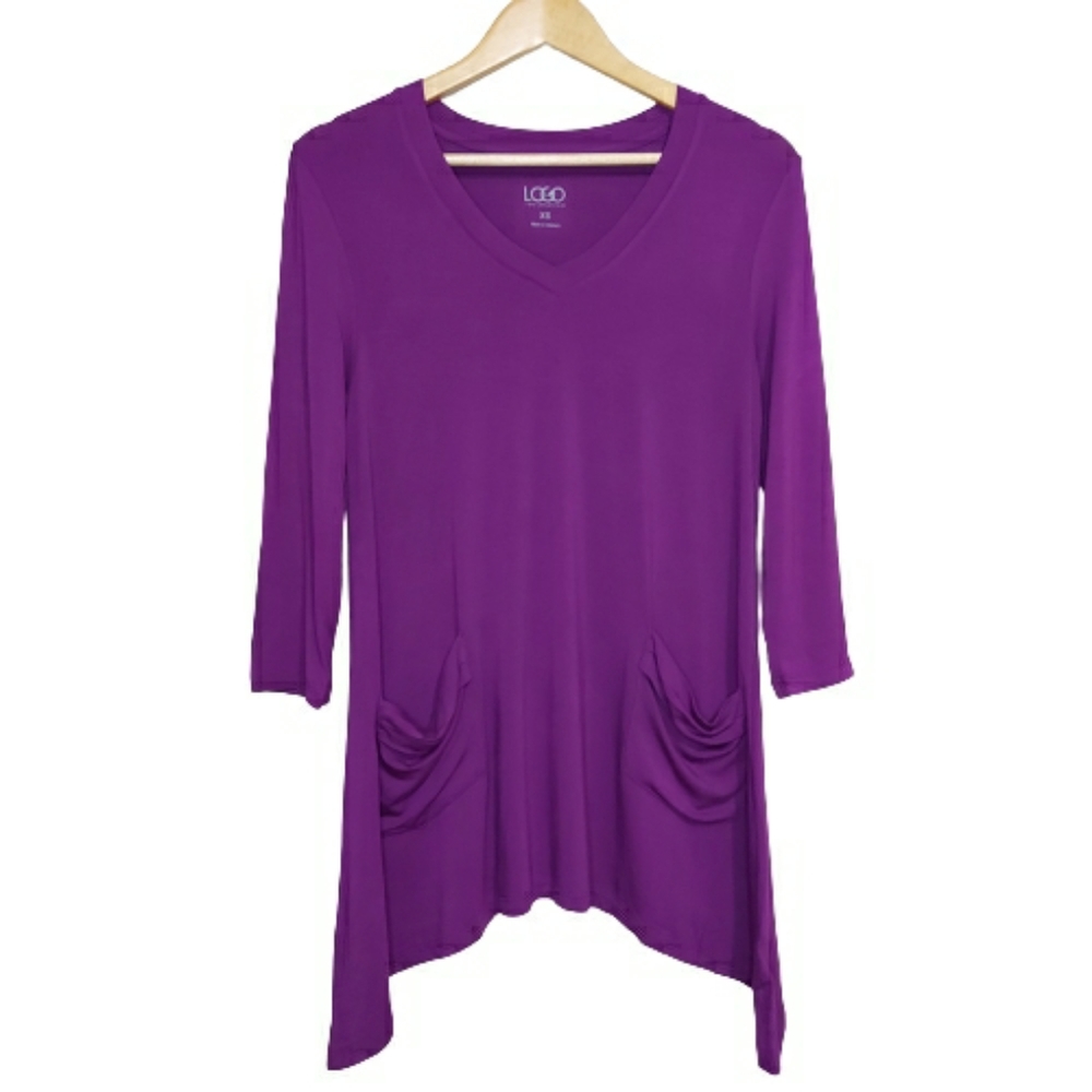 LOGO Purple Shark Bite Hem Slouchy Front Pockets